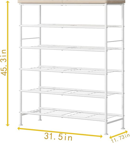SUOERNUO Shoe Rack Organizer 6 Tier for Closet Entryway Free Standing Metal Storage Shoe Shelf with MDF Top Board，White+Oak