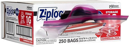 SC Johnson Professional Ziploc Storage Bags with New Grip 'n Seal Technology, For Food Organization and Storage, Double Zipper, Gallon, 250 Count