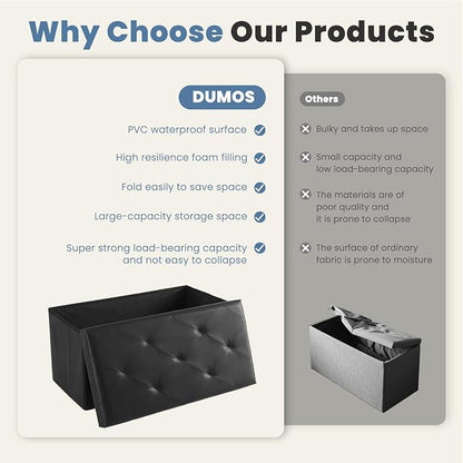 DUMOS 30 Inch Folding Storage Ottoman Bench, Large Hidden Storage Chest withThicker Foam Padded Seat, End of Bed Foot Rest Stool for Bedroom Living Room Entryway, Load 660 lbs, Black