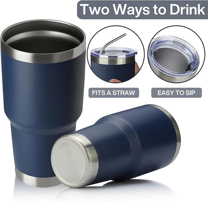 MEWAY 30oz Tumbler Double Wall Vacuum Insulated Travel Mug, Stainless Steel Tumbler with Lid, Durable Powder Coated Insulated Coffee Cup for Cold & Hot Drinks (Navy,1 PACK)