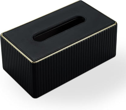 KINGFOM Rectangular Tissue Box Cover, PU Leather Tissue Box Holder with Magnetic Bottom, Napkin & Facial Tissue Holder Dispenser Decorative Box Cover for 120-count (3-Ply) 160-count (2-Ply) Black