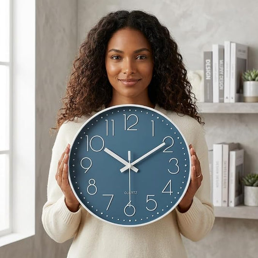 jomparis 10 Inch Cerulean Wall Clock Battery Operated Silent & Non-Ticking Wall Clock Decor for Bathroom Bedroom