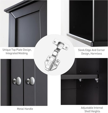 Black Wall Cabinet 24x30 Inch Wooden Over The Toilet Storage Cabinets with 2 Doors, Above Toilet Storage Medicine Cabinets for Bathroom Laundry Room Bedroom Kitchen