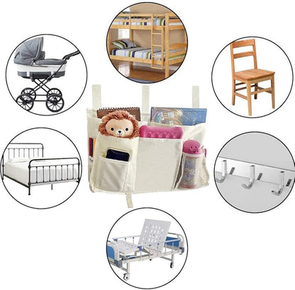 Sugaroom Bedside Storage Caddy, Bunk Bed Organizer Bed Storage Pocket Bedside Organizer Hanging Bed Storage Caddy for College Dorm Room, Hospital Bed Rails, Baby Bed, Camp (White)