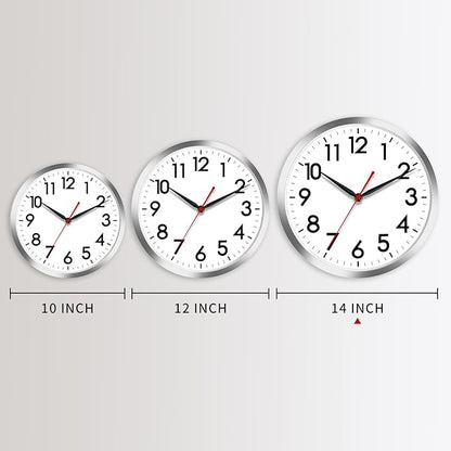 AKCISOT Wall Clock 14 Inch Large Silent Wall Clocks Battery Operated, Silver Modern Non-Ticking Clock Decorative for Living Room,Kitchen,Bathroom,Bedroom,Office,Home,Classroom,School