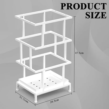 Alyoen Umbrella Holder for Entryway, Metal Umbrella Stand with Water Tray and Cane Holder, Adjustable Feet, 10.4 x 8.4 x 18.7 in, Suitable for Home, Office, and Shopping Mall (White)