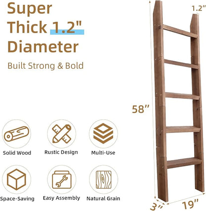 SwallowLiving Blanket Ladder – 58in Solid Wood Towel Ladder, Rustic Decorative Ladder for Blankets, Wooden Blanket Ladder Quilt Rack, Farmhouse Blanket Ladder for Living Room & Bathroom