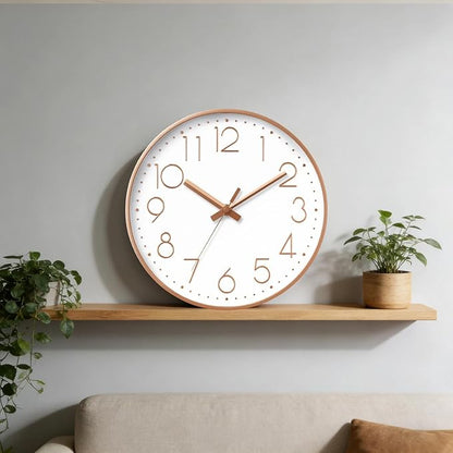 DAXSMY Wall Clock - 10 Inch Silent Non-Ticking Modern 3D Wall Clocks Battery Operated - Decorative Clock for Kitchen, Home Office, Bathroom, Bedroom(Rose Gold)