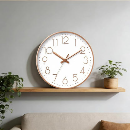 DAXSMY Wall Clock - 12 Inch Silent Non-Ticking Modern 3D Wall Clocks Battery Operated - Decorative Clock for Kitchen, Home Office, Bathroom, Bedroom, Living Room(Rose Gold)