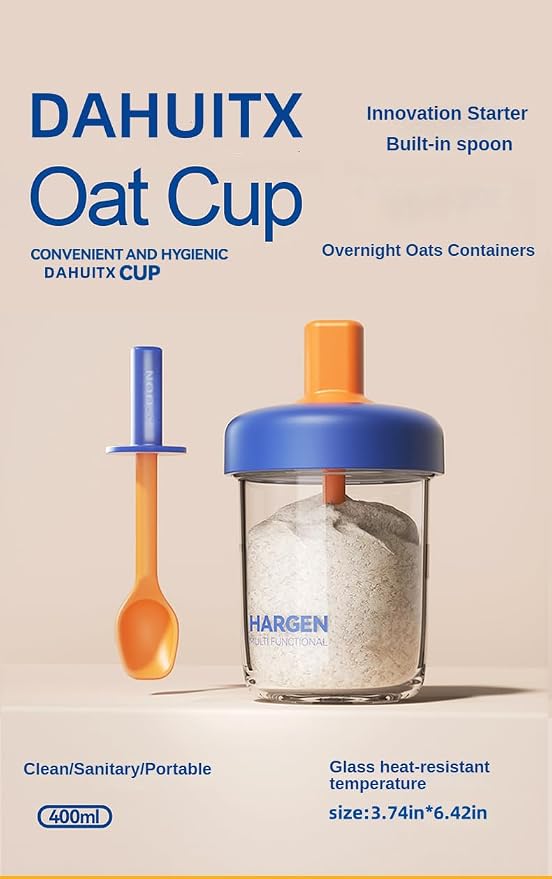 2 Pack Overnight Oats Containers with Lids and Spoons, 13.5 oz Breakfast Yogurt Cup to Go, for Milk, Cereal, Oatmeal (Blue+Pink)