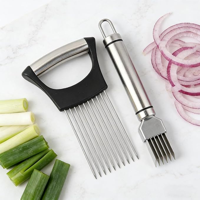 Onion Holder & Slicer Set, Kitchen Scallion Onion Cutter, Kitchen Herb Cutter, Scallion Shredding Tool, Chopper for Slicing of Tomatoes, Avocados, Eggs and Other Vegetables