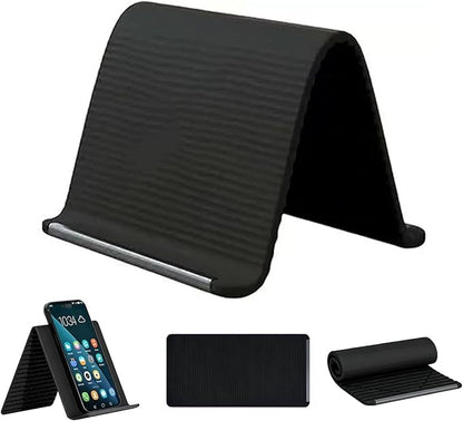 Flexible Silicone Phone Stand with Aluminum, Foldable Portable and Bendable Phone Holder for Phone Tablet Laptop, Portable Rollable Multi-Angle Stand (Black)