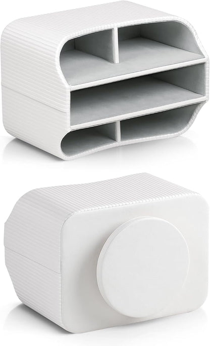 PU Leather Remote Control Holder, 360 Degree Rotating Desk Organizer Storage Table Remote Caddy, Spinning Bedside Organizer Nightstand Organizer for Desktop Office Home (White)