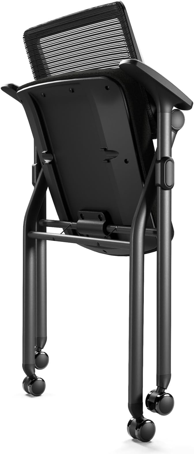 FYLICA Foldable Office Chair with PU Wheels and Smooth Armrest-Ergonomic Mesh Bouncing Back, Stackable Conference Room Chair, Office Guest & Reception & Meeting Chair (Black)