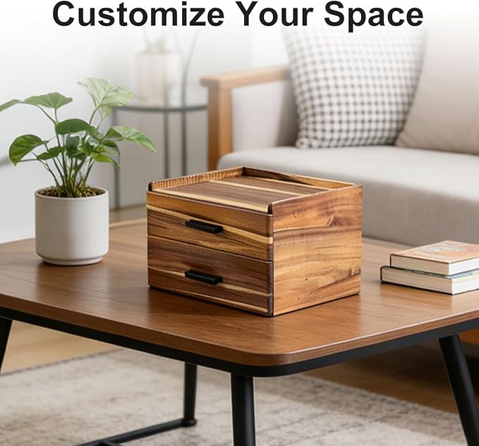 Double Drawer Acacia Wood Tea Bag Organizer, 21-Slot Tea Organizers and Storage, Tea Box Organizer Storage Box for Countertop Office Coffee Corner – Bring Warmth and Order to Your Tea Corner