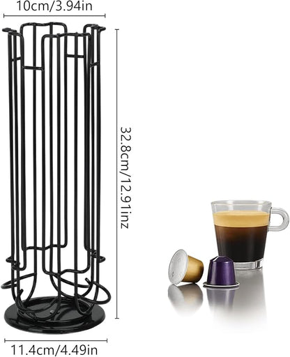 Rotating Coffee Pod Holder for Dolce Gusto Capsules,360° Spinning Coffee Capsule Carousel,48 Pod Capacity Metal Wire Storage Rack,Countertop Coffee Organizer Stand for Kitchen & Office (Black)