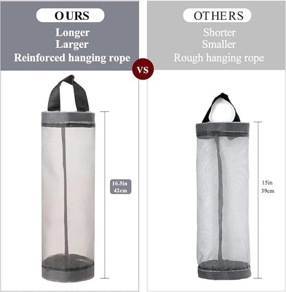 TOGETRUE Plastic Bag Holder, Mesh Grocery Bag Holder Hanging Storage Bag Dispenser (Grey 2 Packs)