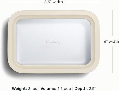 Caraway Glass Food Storage - 6.6 Cup Glass Container - Ceramic Coated Food Container - Non Stick Lunch Box Container with Lids - Dishwasher, Oven, & Microwave Safe - Cream