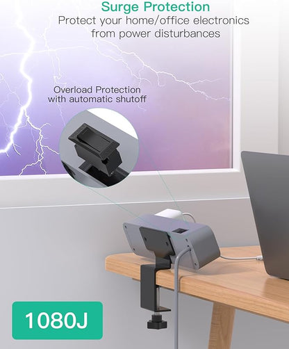 PD30W Desk Clamp Power Strip, Desktop Mount Surge Protector, Fast Charging Station, 5Ft Extension Cord Desk Edge Mount Shelf with 4 Outlets 4 USB Ports (2 USB C), Home Accessories Essentials, Grey