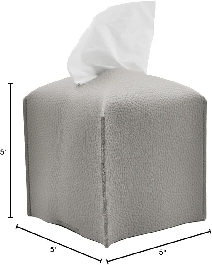Livelab Tissue Box Cover Holder, Square Modern Decoration PU Leather Facial Tissues Case Roll Paper Dispenser for Bathroom Vanity Countertop, Night Stands, Office Desk Car 5X5X5'' | Pastel Grey