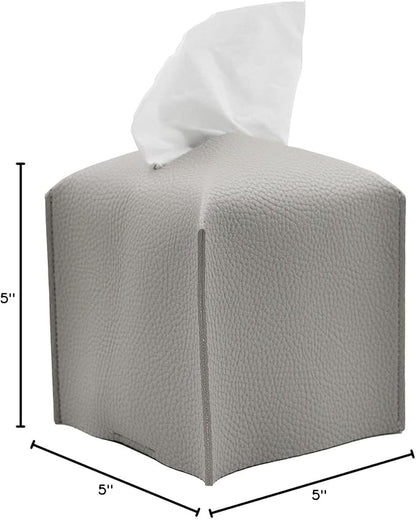 Livelab Tissue Box Cover Holder, Square Modern Decoration PU Leather Facial Tissues Case Roll Paper Dispenser for Bathroom Vanity Countertop, Night Stands, Office Desk Car 5X5X5'' | Pastel Grey
