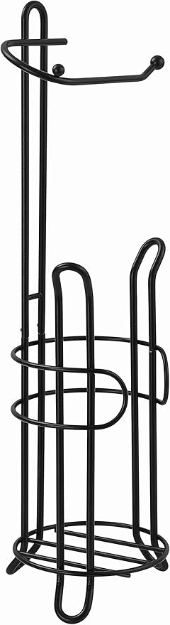 SunnyPoint Freestanding Toilet Paper Holder with Storage – Holds 3 Spare Rolls, Heavy-Duty Steel, Black Finish, Easy Assembly, Space-Saving Bathroom Organizer
