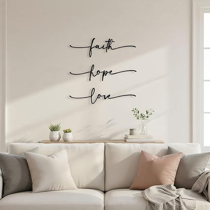 AIM & GGKK Faith Hope Love Metal Wall Decor – 3 Pieces Modern Minimalist Wire Wall Art, Inspirational Metal Letter Sign Decor for Living Room, Bedroom, Bathroom, or Office