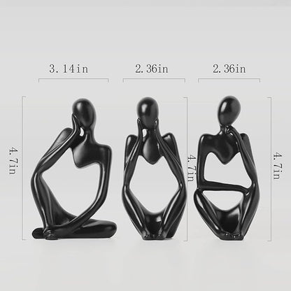 BrownLove 3pcs Decor Blcak Thinker Statue Abstract Art Sculpture，Resin Collectible Figurines for Home Living Room Office Shelf Decoration