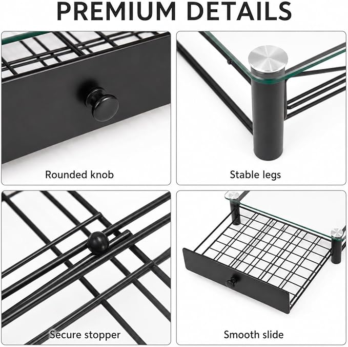 Tempered Glass Coffee Pod Drawer, Nespresso Vertuo Capsule Holder Organizer for 40 Pods, Under Coffee Maker Storage, Compatible with Vertuo Next/Plus, 14.76"x12.99"x3.5"