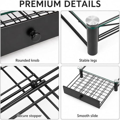 Tempered Glass Coffee Pod Drawer, Nespresso Vertuo Capsule Holder Organizer for 40 Pods, Under Coffee Maker Storage, Compatible with Vertuo Next/Plus, 14.76"x12.99"x3.5"