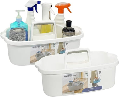 2 Pack Multi-Purpose Plastic Cleaning Caddy with Handle, Shower Caddy Organizer/Storage Basket/Totes Portable for Bathroom Supplies, Cleaning Products, Under Sink Tool, Housekeepers(White2)