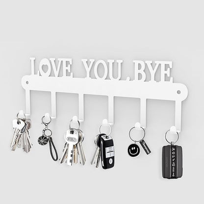 Key Holder for Wall - 'Love You Bye' Key Hooks,Key Holder Wall Mount Self Adhesive, Key Rack Wall Mount for Wall No Drill for Living Room, Kitchen, Bathroom, Garage (White, 6 Hooks)