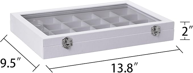 Frebeauty Velvet Jewelry Tray,24 Grid Jewelry Organizer with Clear Lid,Earring Holder Organizer with Clasp,Drawer Insert Rings Pendants Brooches,13.8 x 9.5 x 2 Inches,Gift for Women Girls(White)