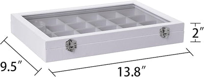 Frebeauty Velvet Jewelry Tray,24 Grid Jewelry Organizer with Clear Lid,Earring Holder Organizer with Clasp,Drawer Insert Rings Pendants Brooches,13.8 x 9.5 x 2 Inches,Gift for Women Girls(White)