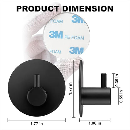 Towel Hooks for Bathroom (4 Pack) Adhesive Towel Hook Shower Hooks for Inside Shower - Sticky Bathroom Wall Hooks for Hanging Towels, Robe, Loofah, Bath Sponge - Matte Black Towel Hooks