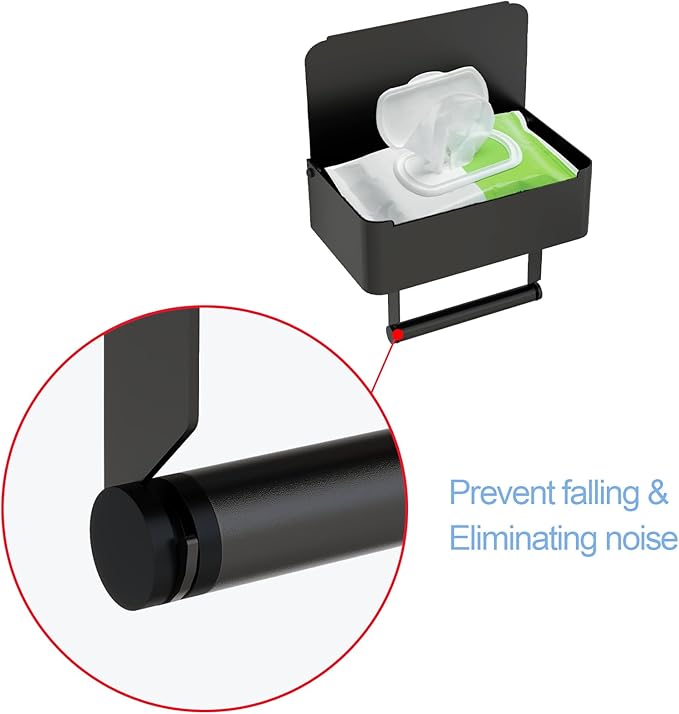 JUYSON Toilet Paper Holder with Shelf, Flushable Wipes Dispenser Fits for Bathroom Wipe Storage, Keep Your Wipes Hidden Out of Sight - SUS304 Stainless Steel Wall Mount Organizer (Matte Black)