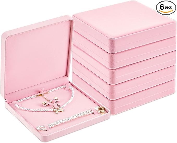 Yinkin 6 Pcs Velvet Jewelry Set Box Jewelry Display Case Earring Ring Bracelet Necklace Gift Box Pearl Necklace Storage Case for Mother's Day Wedding Travel Anniversary(Pink)