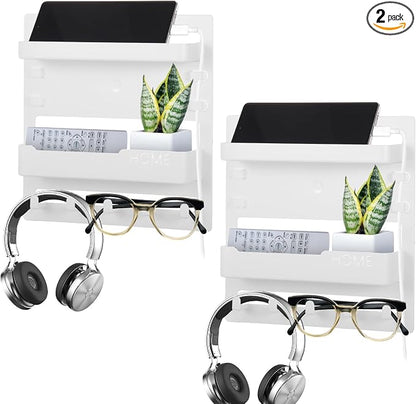 Sturdy Bedside Organizer Shelf for Dorm, Adhesive Bedside Wall Storage with Cable Clips, Space-Saving Floating Shelf for College Preppy Teen Adult Room Bedroom College Back to School Essentials