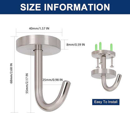 NearMoon Coat Hooks, Wall Mount Hooks for Hanging Hat Hurse Robe, 304 Stainless Steel Heavy Duty Towel Hangers for Bathroom Livingroom Kitchen-Ceiling Hook, 6 Pack (2 Inch, Brushed Nickel)