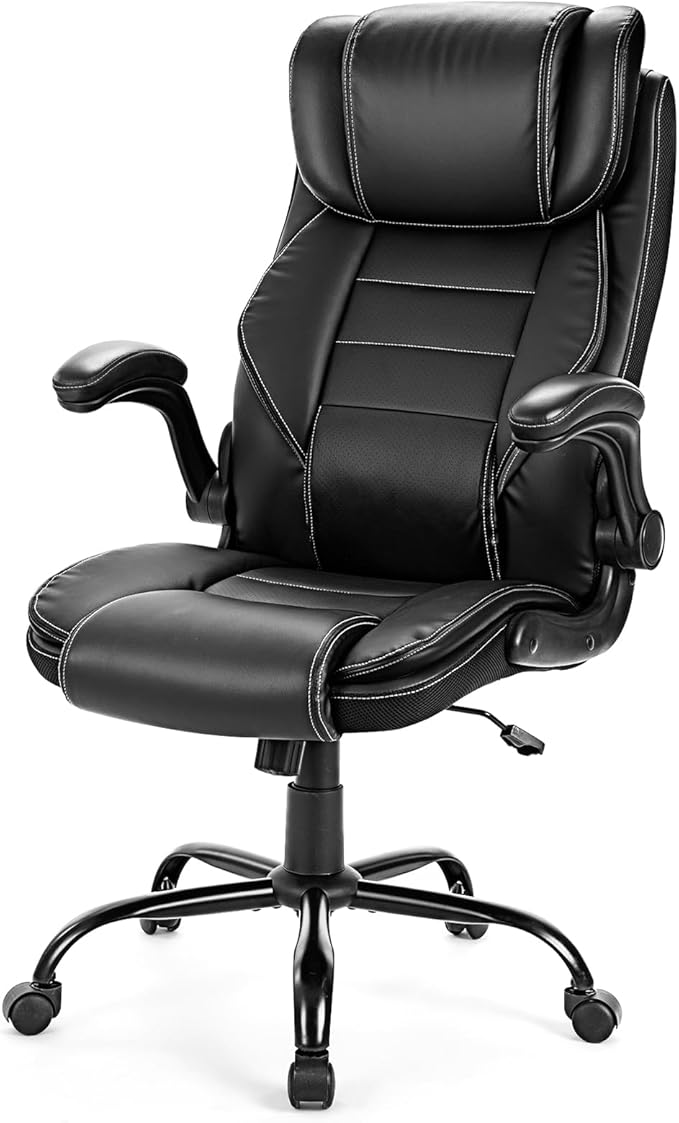 Big and Tall Executive Office Chair 400lbs for Heavy People, Ergonomic Computer Desk Chair with Lumbar Support & Adjustable Headrest, Comfy High Back Leather Office Chairs for Long Sitting, Black