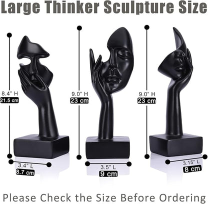 3 Pcs Thinker Large Statue Set - Black Art Abstract Home Accent Figurines for Living Room, Bedroom, Shelves, Office Desktop, Coffee Table Decor, Gift for Women (3 Pcs Black, 9")