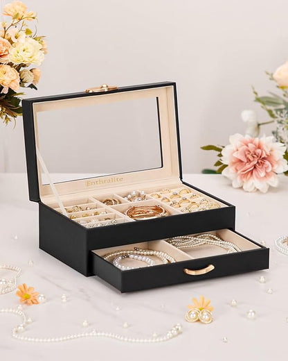 Jewelry Box with 1 Drawers: Display Organizer for Earrings Necklaces - Gifts for Girls Women (Black)