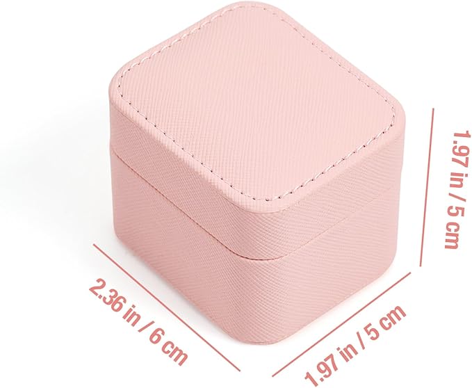 SANQIANWAN PU Leather Wedding Ring Box Jewelry Case for Proposal Engagement Ring Box Jewelry Display Box Gift Box for Birthday and Anniversary (Light Pink-B)