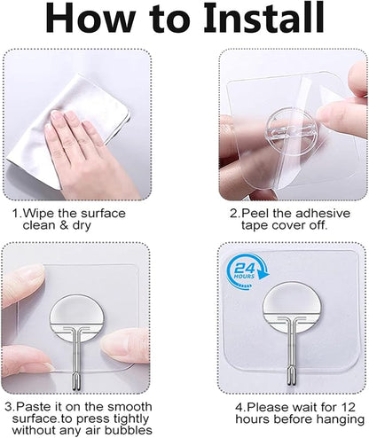 JINSHUNFA Adhesive Wall Hooks for Hanging Heavy Duty Towel Coat Hooks Waterproof Transparent Hook for Bathroom Shower Kitchen Keys Door Outdoor Home Improvement Utility Hook 8 Pack