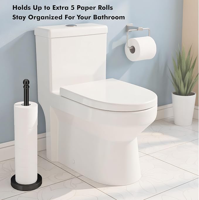 Toilet Paper Holder Stand Holding Up to 5 Paper Rolls, Free-Standing Spare Rolls Storage Holder, Stainless Steel (Black)