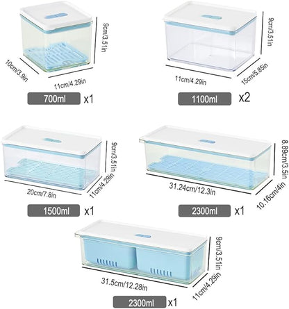 Lille Home Stackable Produce Saver, Organizer Bins/Storage Containers with Removable Drain Tray, Set of Six, for Refrigerators, Cabinets, Countertops and Pantry, BPA Free (Blue,Set of Six)