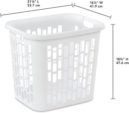Sterilite Easy Carry Laundry Hamper, Ventilation Holes and Handles to Carry Clothes Between the Laundry Room and Bedroom, Plastic, White, 4-Pack