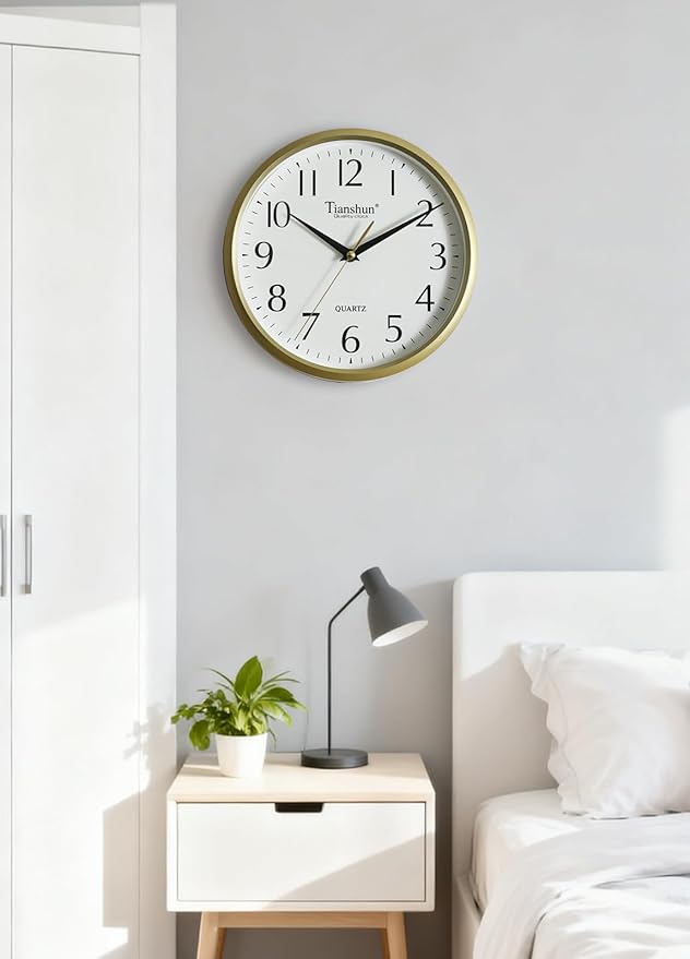 Wall Clock Silent Non-Ticking Battery Operated Small 10 Inch Modern Easy to Read for Living Room Bedroom Kitchen Office Decor (Gold)