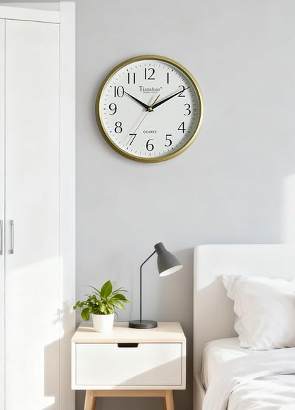Wall Clock Silent Non-Ticking Battery Operated Small 10 Inch Modern Easy to Read for Living Room Bedroom Kitchen Office Decor (Gold)
