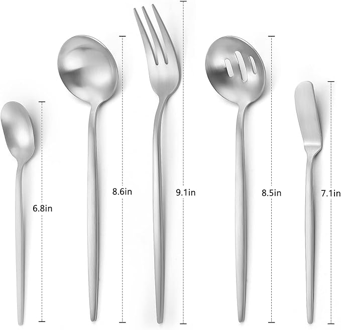 VANVRO Matte Serving Silverware Set, 5-Piece Round Shared Utensils Set of Stainless Steel, Hostess Flatware Serving Set, Satin Finish, Dishwasher Safe